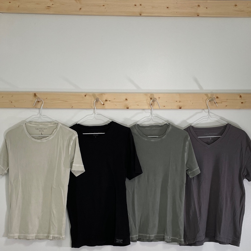 Calvin Klein Jeans Men's Short-Sleeve Tee Pack — Cream, Black, Olive, Charcoal